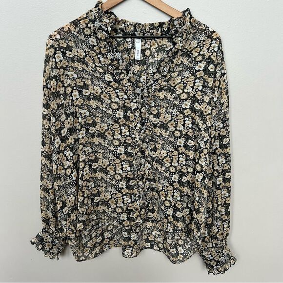 Mango MNG Sheer Floral Print Blouse Black and Cream Women's Top Size 4 - Picture 5 of 11